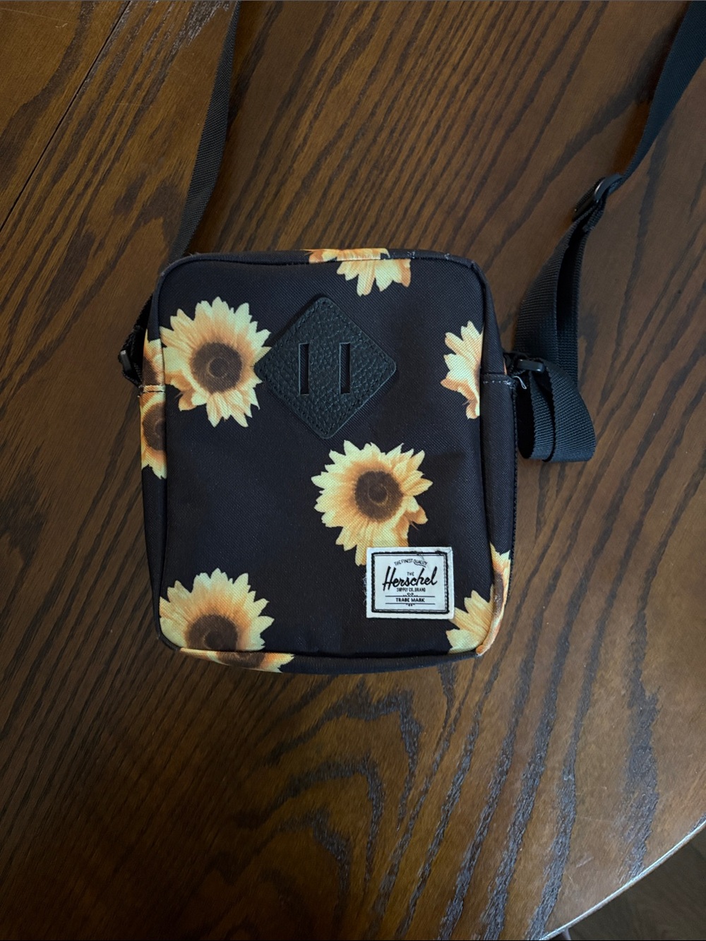 Herschel Black Sunflower Print Messenger Crossbody